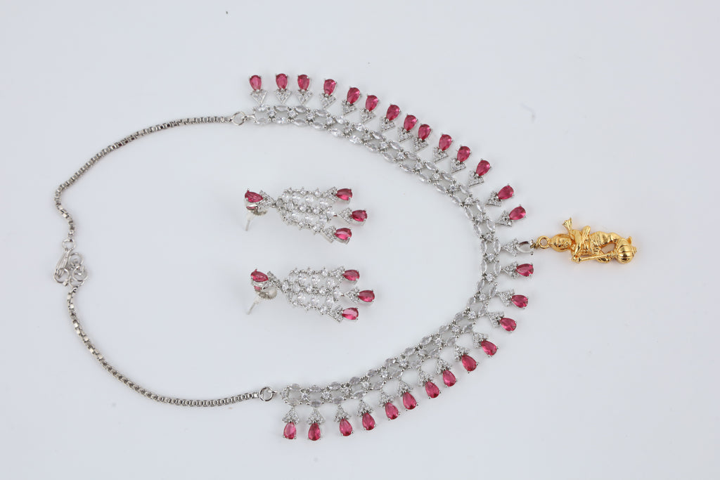 Red Stone Necklace Set with Matching Earrings