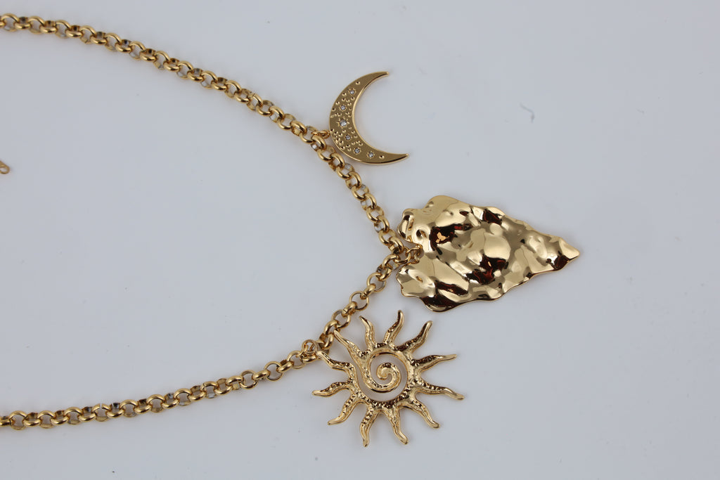 Sun and Moon Gold Tone Statement Necklace