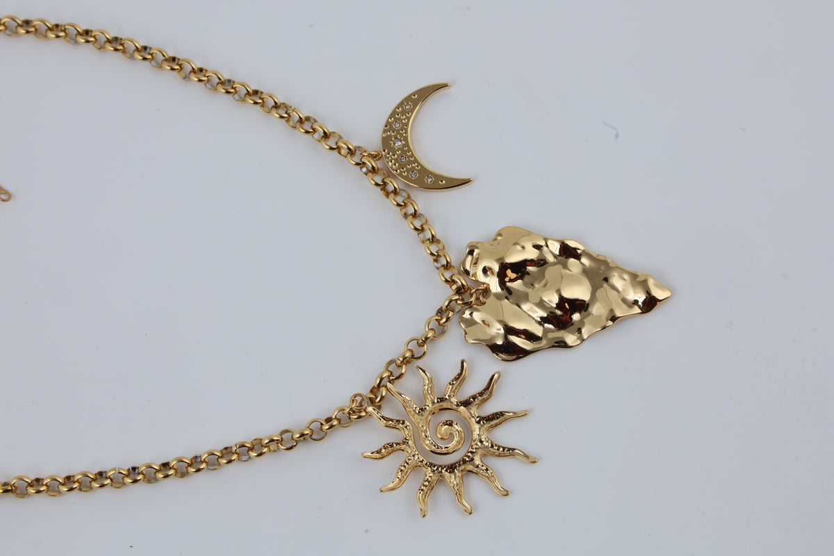 Sun and Moon Gold Tone Statement Necklace