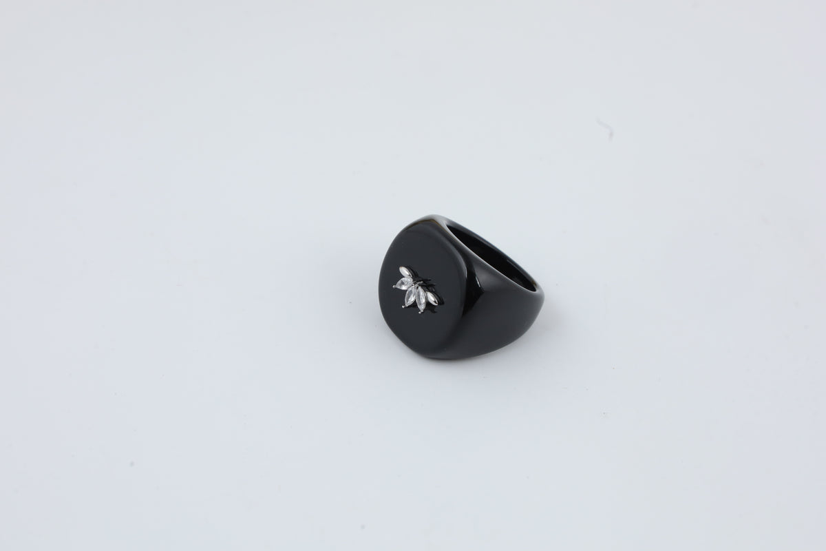 Black Enamel Gold Tone Statement Ring