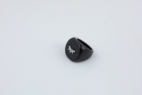 Black Enamel Gold Tone Statement Ring