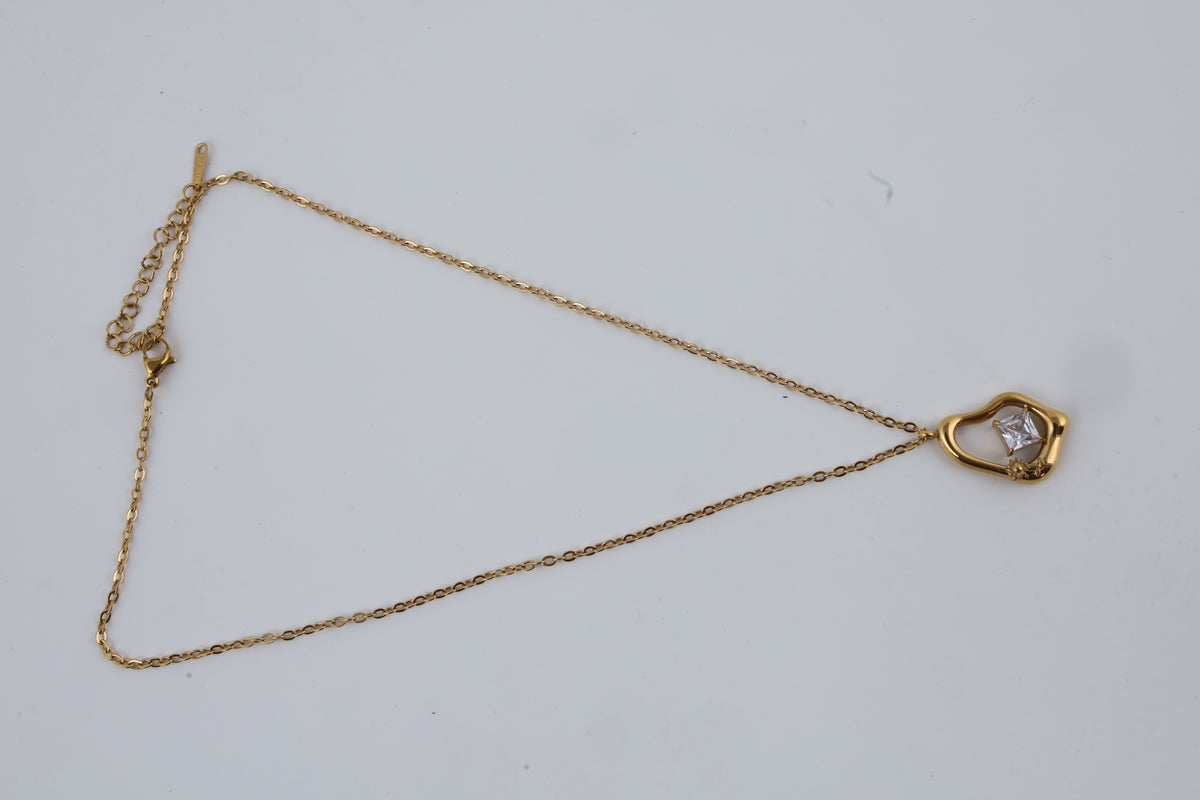 Geometric Gold Tone Pendant Necklace