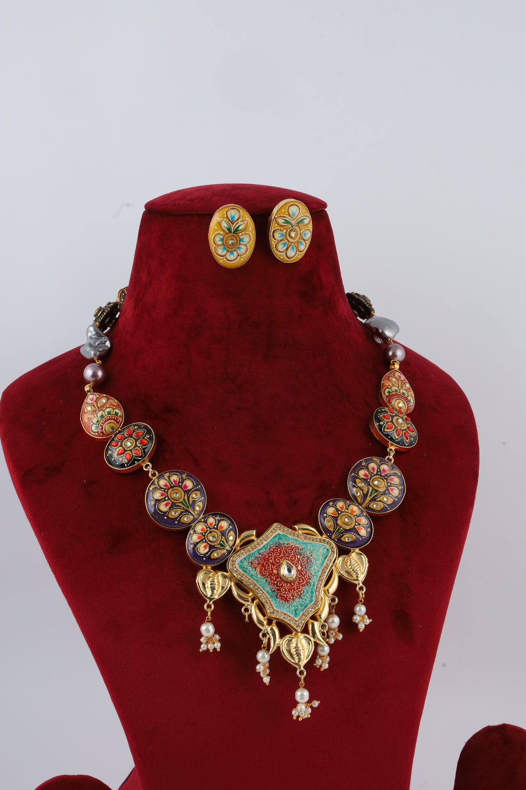 Colourful Enamel Necklace Set with Matching Earrings