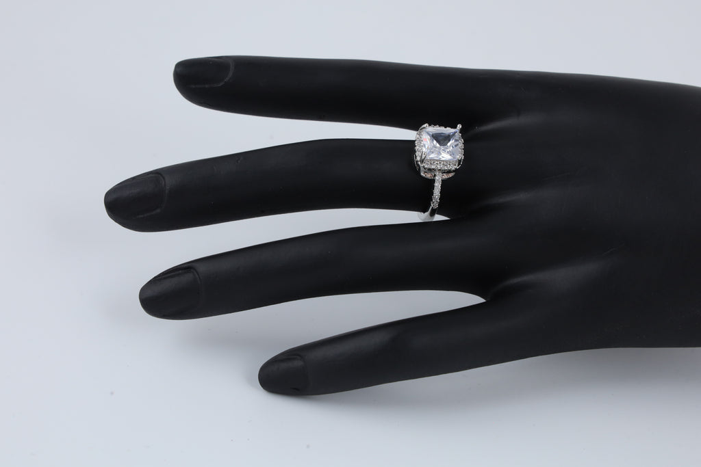 Silver Tone Square Stone Ring for Women