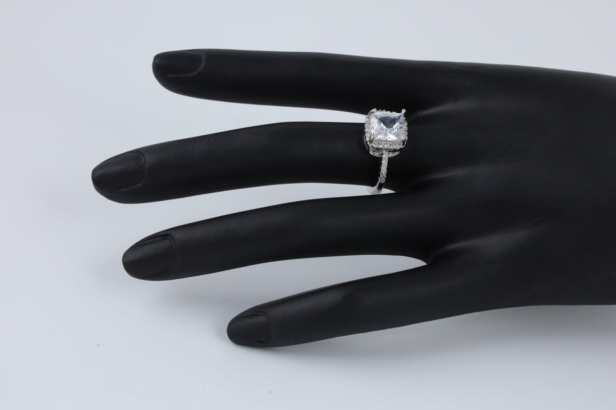 Silver Tone Square Stone Ring for Women