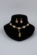 Peach Stone Necklace Set with Matching Earrings