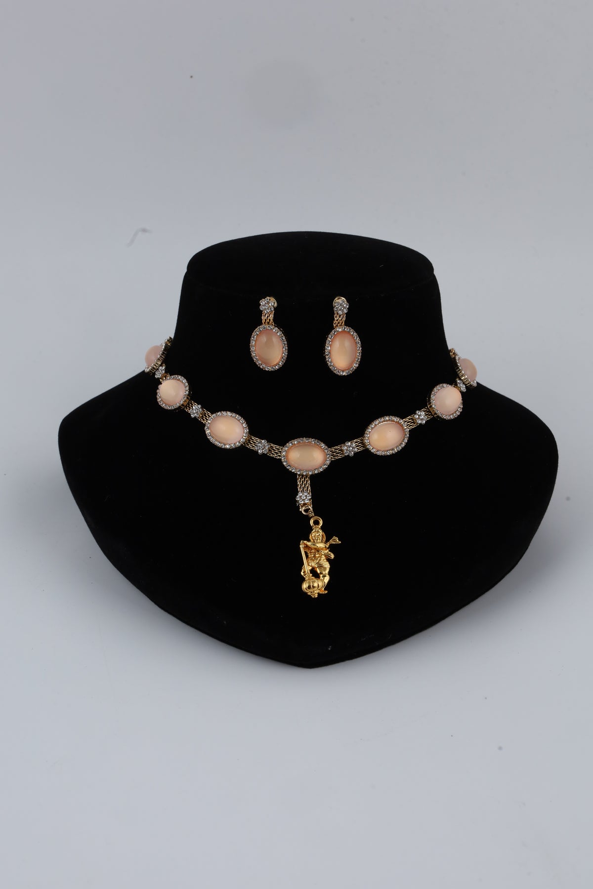 Peach Stone Necklace Set with Matching Earrings