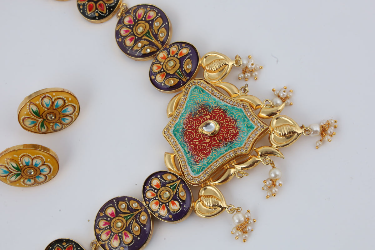 Colourful Enamel Necklace Set with Matching Earrings