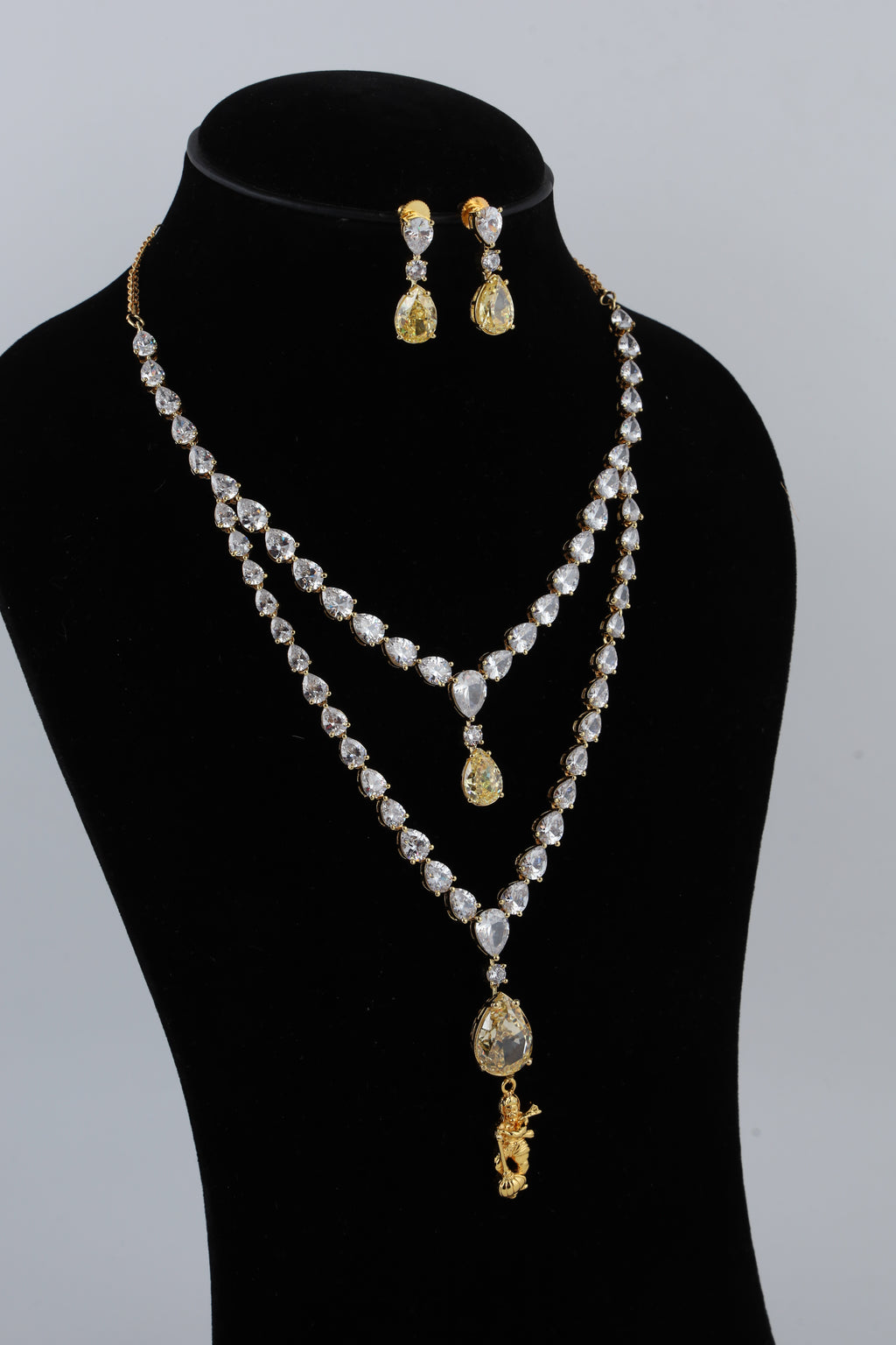 Double Layer Crystal Necklace with Matching Earrings