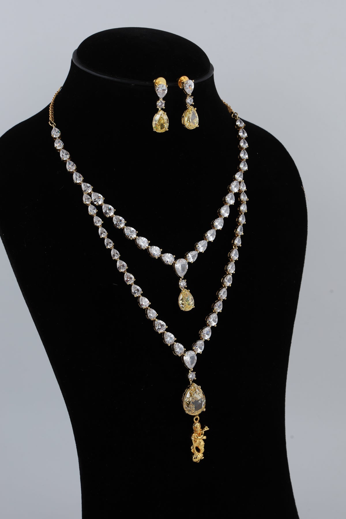 Double Layer Crystal Necklace with Matching Earrings
