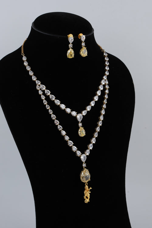 Double Layer Crystal Necklace with Matching Earrings