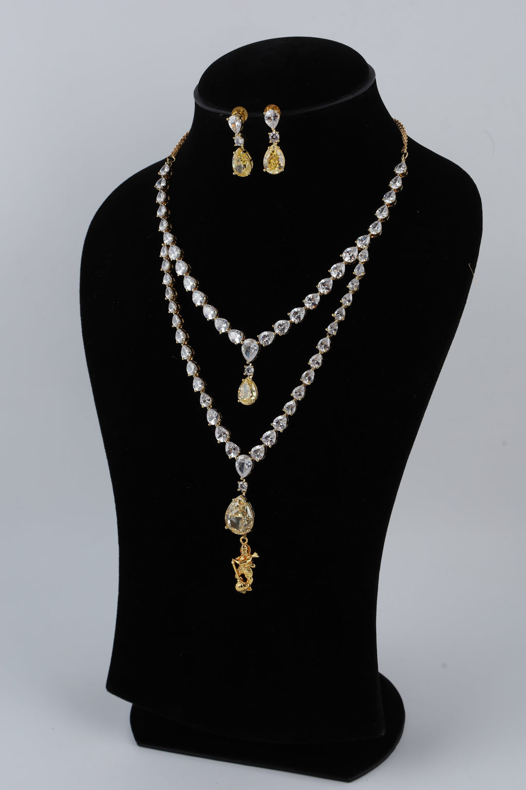 Double Layer Crystal Necklace with Matching Earrings