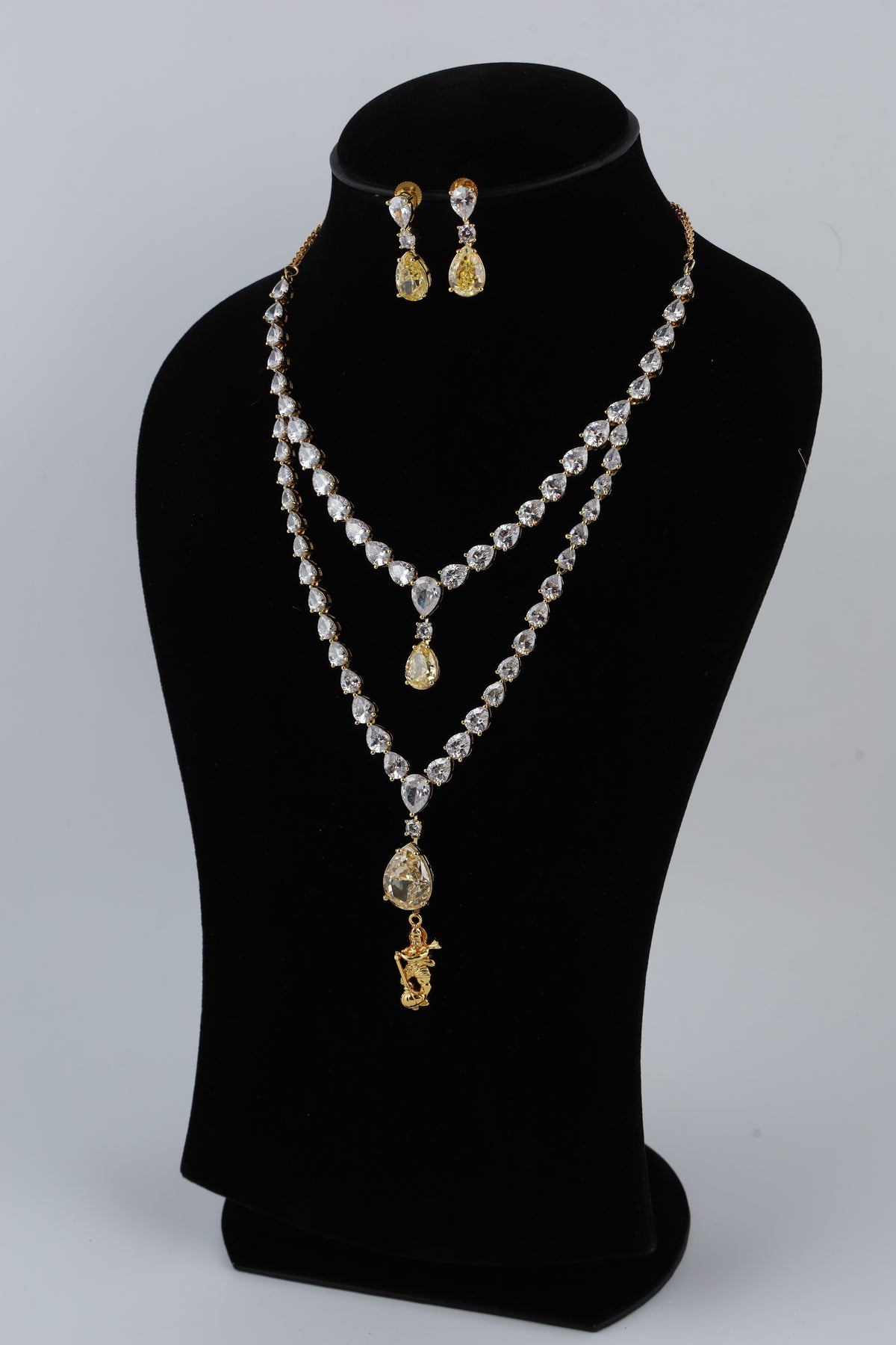 Double Layer Crystal Necklace with Matching Earrings