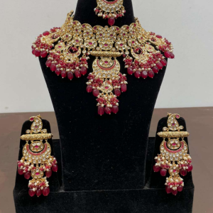 Kundan Polki Bridal Choker Set with Ruby/Maroon Accents