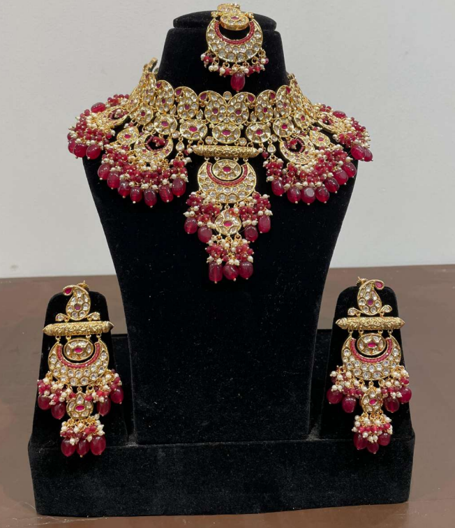 Kundan Polki Bridal Choker Set with Ruby/Maroon Accents